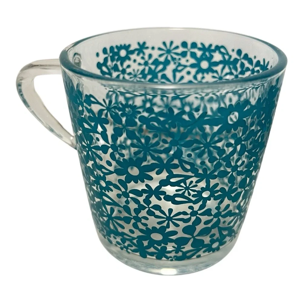 IKEA Denmark Flower Power Glass Coffee Tea Mugs 8 Ounces